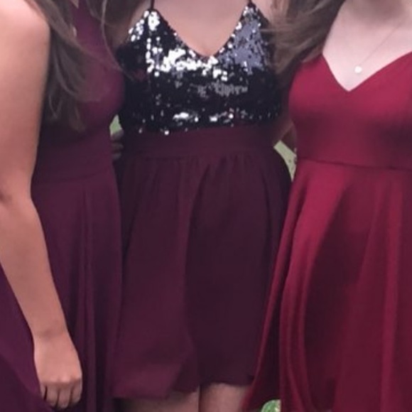 Maroon and Sequin Shiny Hoco/Prom Dress - Picture 3 of 3